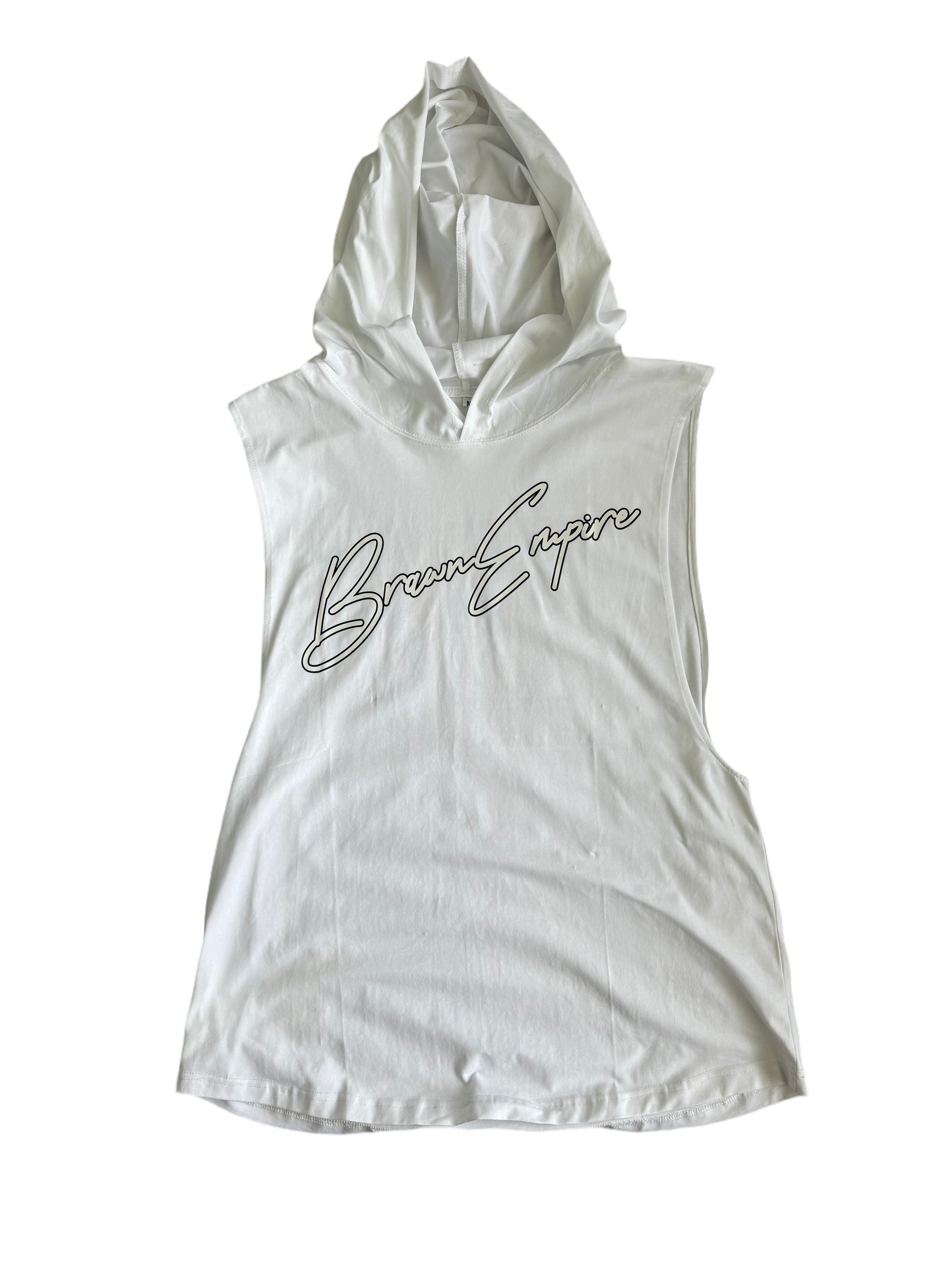 White Signature Hoodie Tank Top – Brawn Empire White Signature Hoodie Tank Top – Brawn Empire